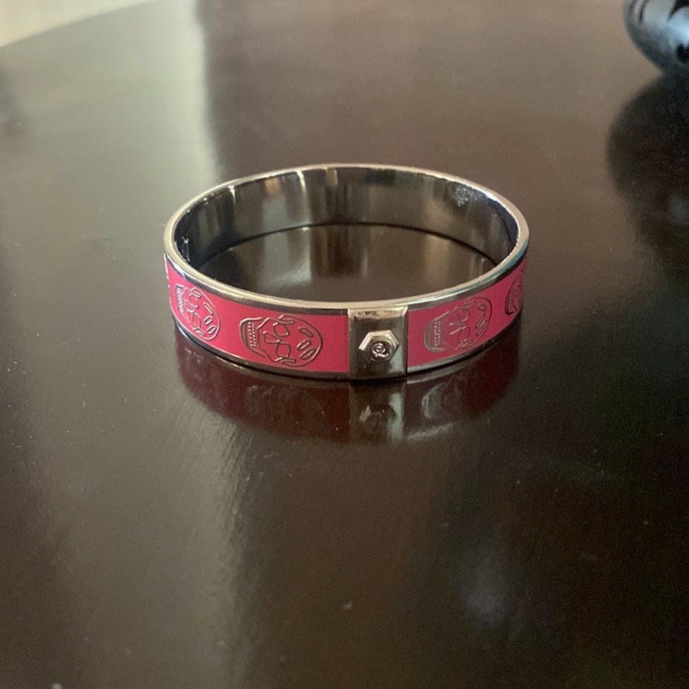 Alexander McQueen Pink Enamel Skull Bangle Bracelet